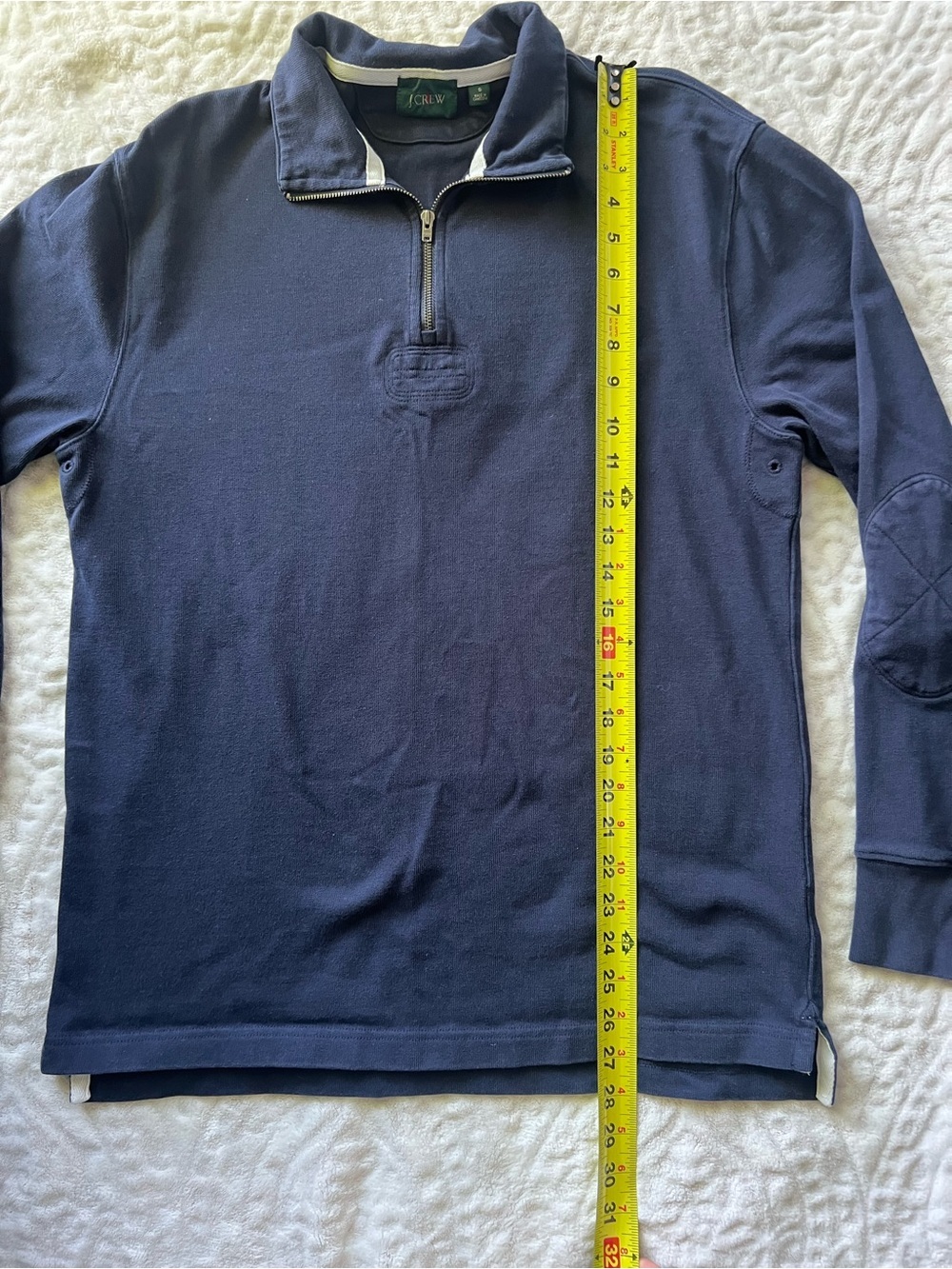 J Crew Men’s Navy Quarter Zip Pullover Elbow Patch Sweatshirt | Size S - Picture 7 of 9